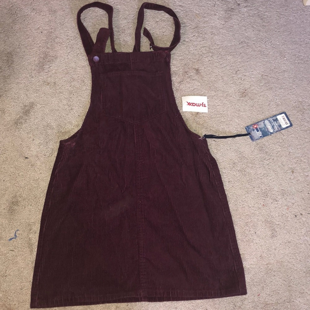 Maroon denim overall dress